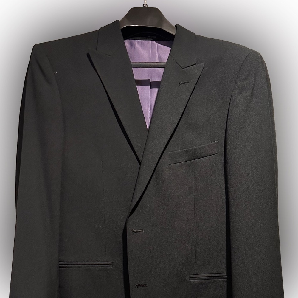 JF J.Ferrar Black Suit Jacket with Purple Lining